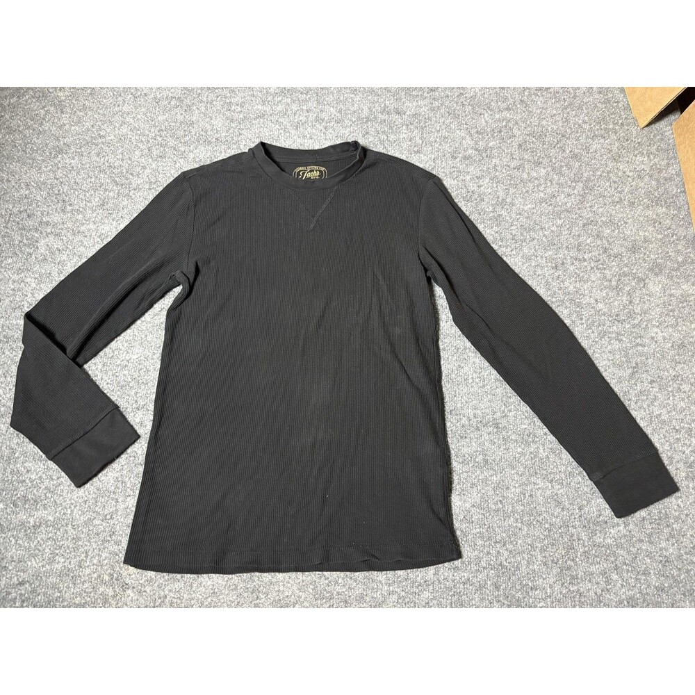 JACHS Shirt Mens M Black Long Sleeve Thermal Waffle Knit Crew Neck Tagless Tee